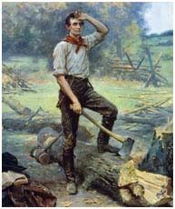Abraham Lincoln chopping wood as a younger man
