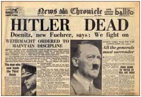 Newspaper report of Hitler's death