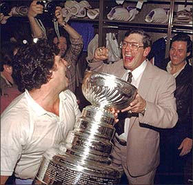 Al Arbour with the stanley cup on the islanders