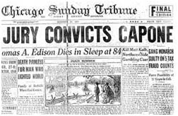 newspaper account of Al Capone's conviction on tax evasion