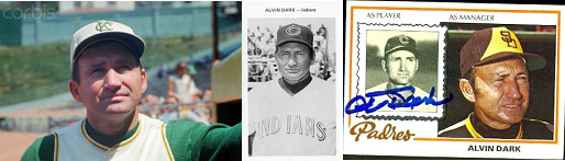 Alvin Dark in managers uniform for the the A's, Indians and Padres