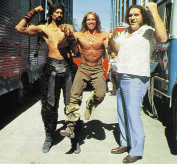 Andre the Giant with Wilt Chamberlain and Arnold Schwarzenegger