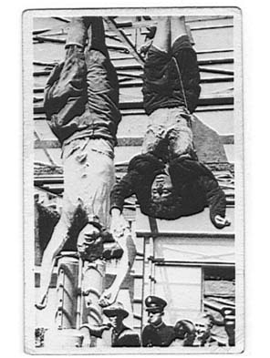 Clara Petacci and Benito Mussolini being hung