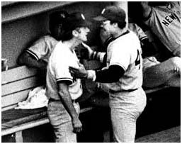 Billy Martin arguing with Reggie Jackson, 1977