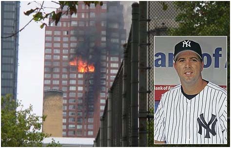 building in flames from plane crash