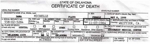 Dana Plato death certificate