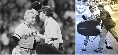 Earl Weaver arguing with umpires