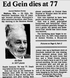 newspaper report of ed gein's death