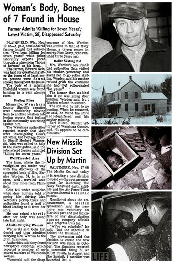 newspaper report of dead body found on ed gein's property