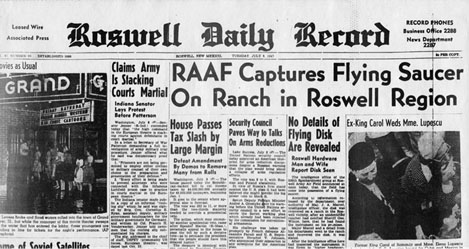 Roswell newspaper report of UFO sighting