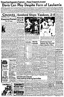 newspaper report of Ernie Davis' illness