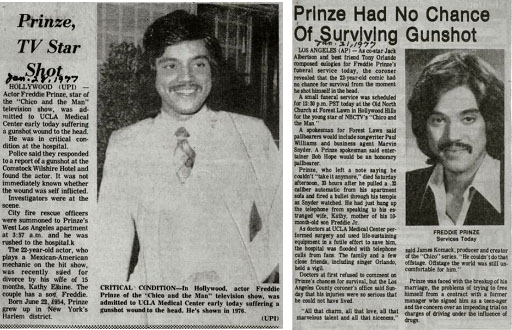 newspaper report of Freddie Prinze Sr. being shot