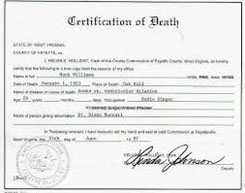 Hank Williams death certificate