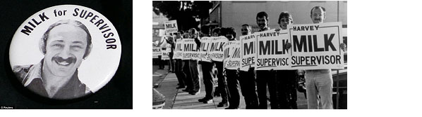 Harvey Milk campaign buttons and posters