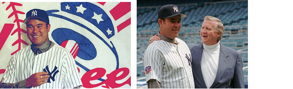 Hideki Irabu with George Steinbrenner after he signed with the Yankees