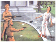 painting of Indira Gandhi getting shot