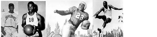 Jackie Robinson in UCLA uniform for baseball, basketball, football, and track 