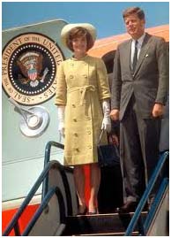 Jacqueline Kennedy Onassis as first lady coming out of a plane