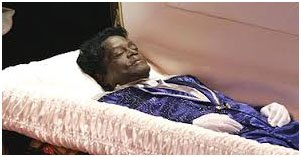 James Brown dead in a casket