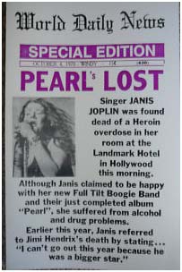 Newspaper report of Janis Joplin's death