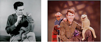 Jim Henson with early version of Kermit the frog