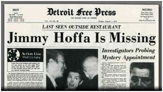 newspaper reporting Jimmy Hoffa is missing