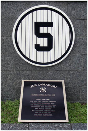 Joe DiMaggio's retired number 5 at Yankee Stadium