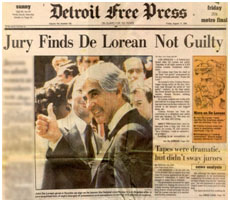 John DeLorean not guilty verdict reported in the newspaper