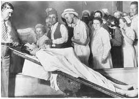 John Dillinger's body on public display at the Cook County Morgue