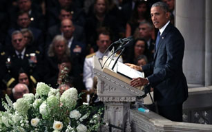 Barack Obama delivering eulogy at John McCain's funeral