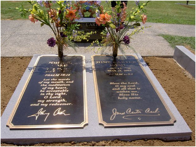 Johnny Cash buried with June Carter at Hendersonville Memory Gardens in Hendersonville, Tennessee