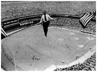 Karl Wallenda walking tightrope at verterans stadium
