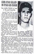 newspaper report of Ken Hubbs death
