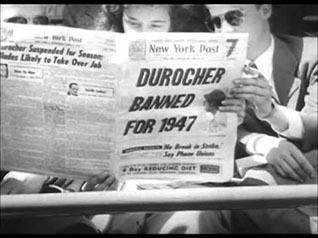 newspaper report of Leo Durocher banned from mlb for 1947