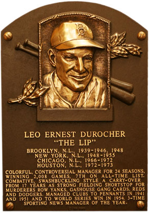 Leo Durocher hall of fame plaque