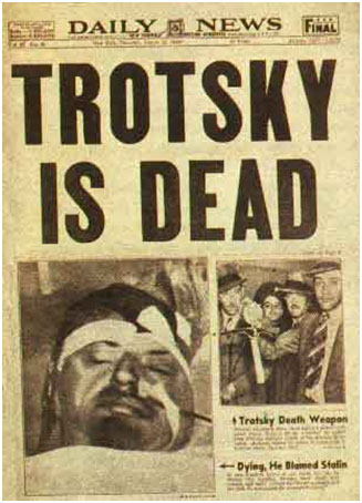 Leon Trotsky death reported on the cover of the ny daily news