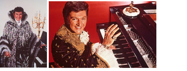 Liberace wearing his flashy costumes