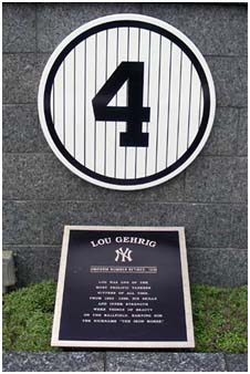 Lou Gehrig's retired number at Yankee Stadium