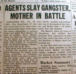 nespaper report of Ma Barker death