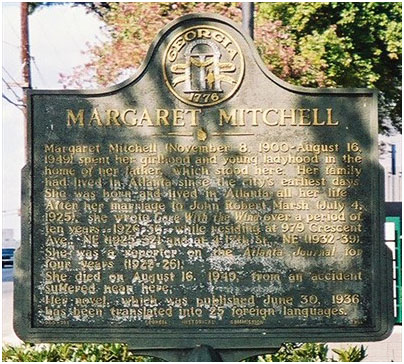 Margaret Mitchell plaque on her childhood home