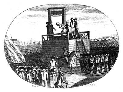 drawing of Marie Antoinette under the guillotine