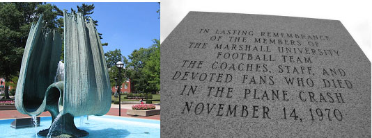 Marshall University Football Team memorial fountain