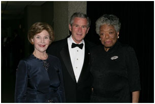 Maya Angelou with George Bush and the First Lady