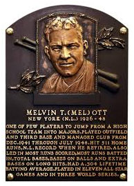 Mel Ott's hall of fame plaque