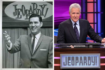 Art Fleming and later Alex Trebeck hosting Jeopardy