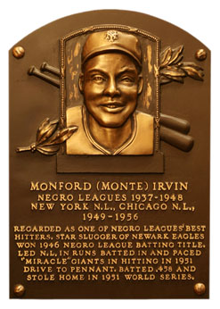 Monte Irvin Hall Of Fame plaque