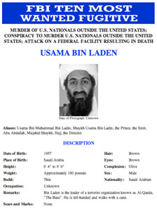 Osama Bin Laden on FBI most wanted list poster