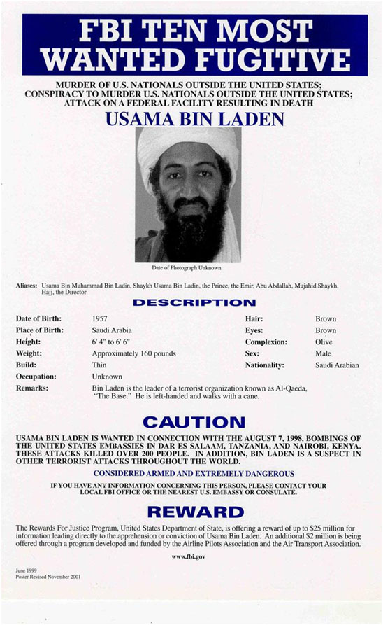 Post 9/11 FBI Most wanted poster