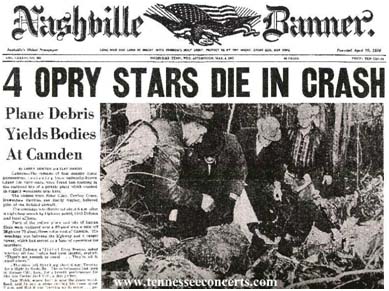 Patsy Cline's plane crash in newspaper