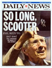 Phil Rizzuto death on the cover of NY Daily News